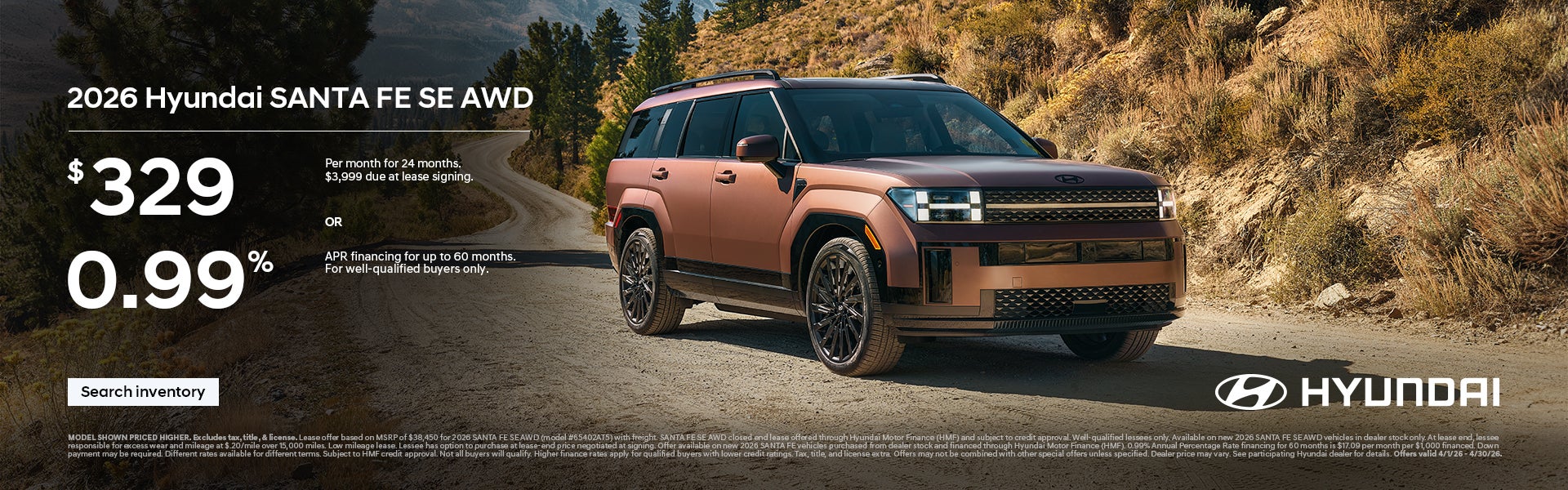 2026 Hyundai Santa Fe SE APR or Lease Offer