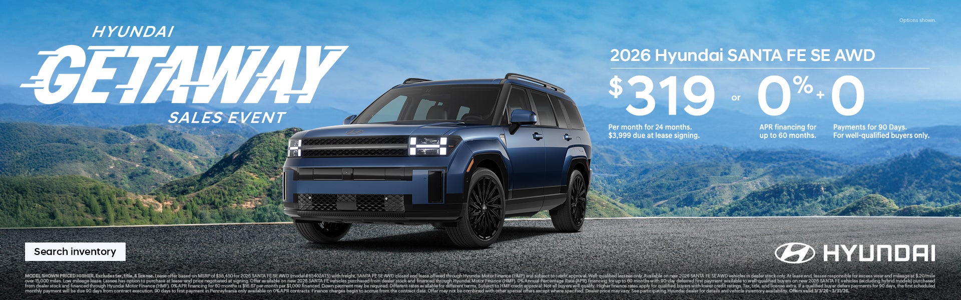 2026 Hyundai Santa Fe SE APR or Lease Offer