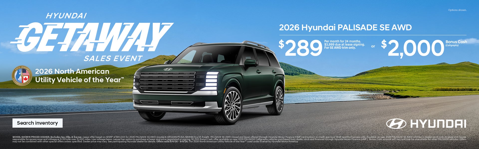 Palisade $289/24/$3,999 Lease or $2,000 Bonus Cash